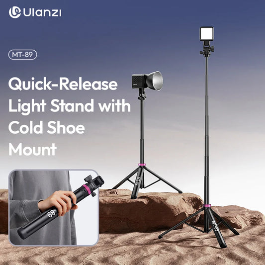 Ulanzi MT-89 2M Quick-Release Light Stand with Cold Shoe Mount 8-Section Extend Photograph Tripod for Action Camera Phone Clamp