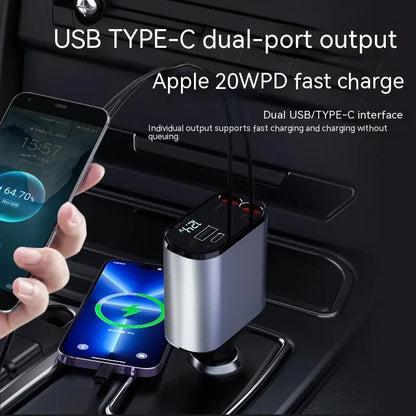 Metal Car Charger 100W Super Fast Charging Car Cigarette Lighter USB And TYPE-C Adapter - Image #2